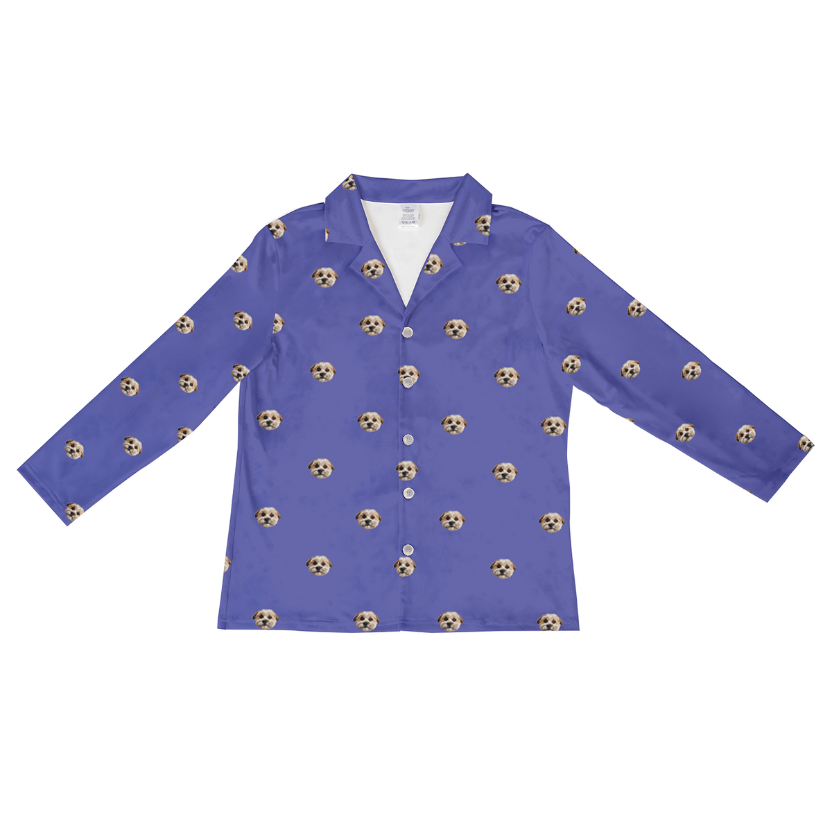 These are pajama long sleeve shirt in a violet color with repeating pet faces on them[GrapeLongSleevePajamaShirt($53.00)]
