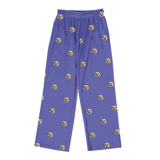 These are pajama pants in a violet color with repeating pet faces on them[GrapePajamaPants($53.00)]