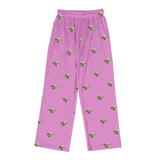 These are pajama pants in a orchid color with repeating pet faces on them[OrchidPajamaPants($53.00)]