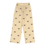 These are pajama pants in a yellow color with repeating pet faces on them[ButterYellow]