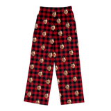 Red and black buffalo plaid pajama pants with a repeating print of the same smiling man’s face[BuffaloPlaidPajamaPants]