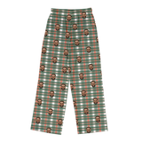 Festive green, white, and red plaid pajama pants with repeating prints of a bearded man face[FlannelPajamaPants]