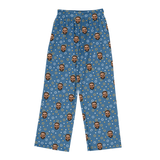 Slate blue pajama pants with Star of David and smiling bearded man face prints[StarofDavidPajamaPants]