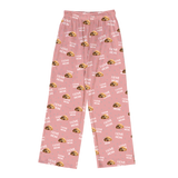 These are pajama pants in a pink color with repeating pet faces on them[ILoveMomPajamaPants]