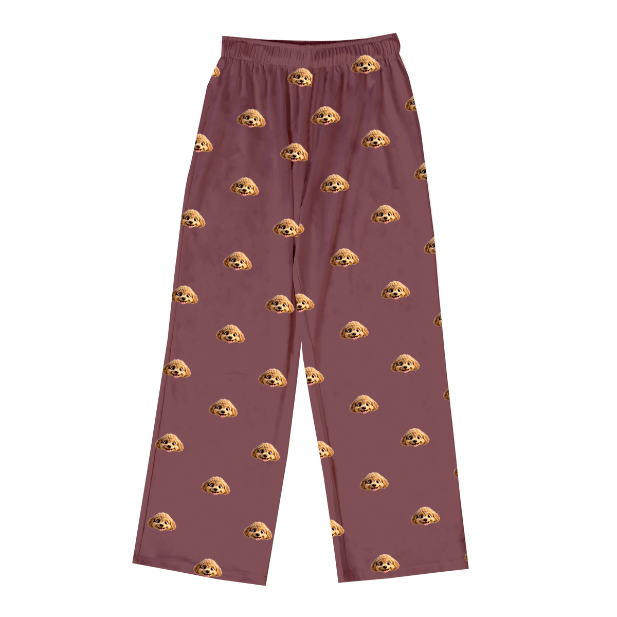 Children's pajama pants with cartoon dog pattern on a maroon background[MaroonPajamaPants]