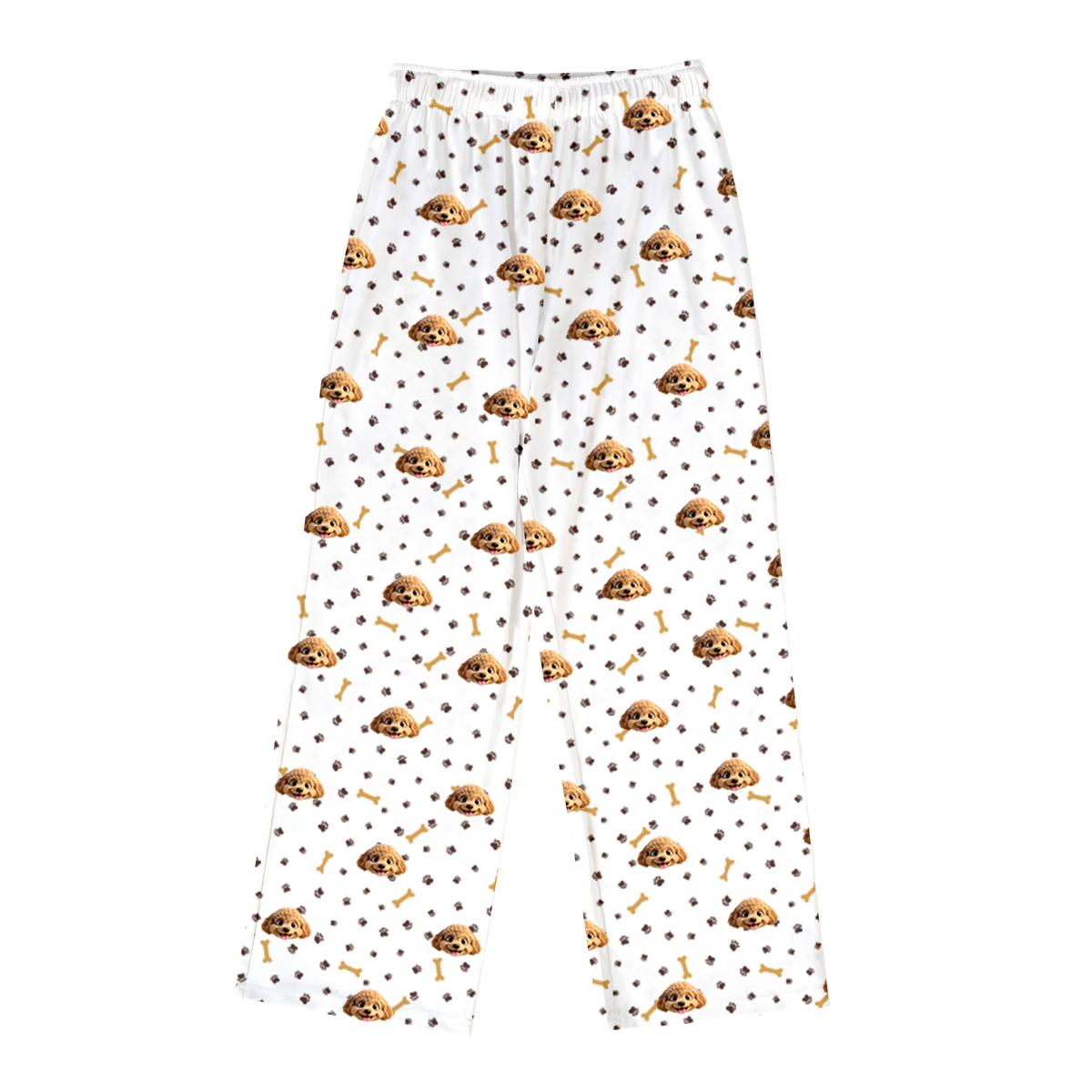 Children's pajama pants with cartoon dog paws and bones pattern on a white background[PawsandBonesPajamaPants]