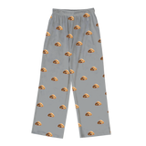These are cartoon pajama pants in a gray color with repeating pet faces on them[PajamaPants]