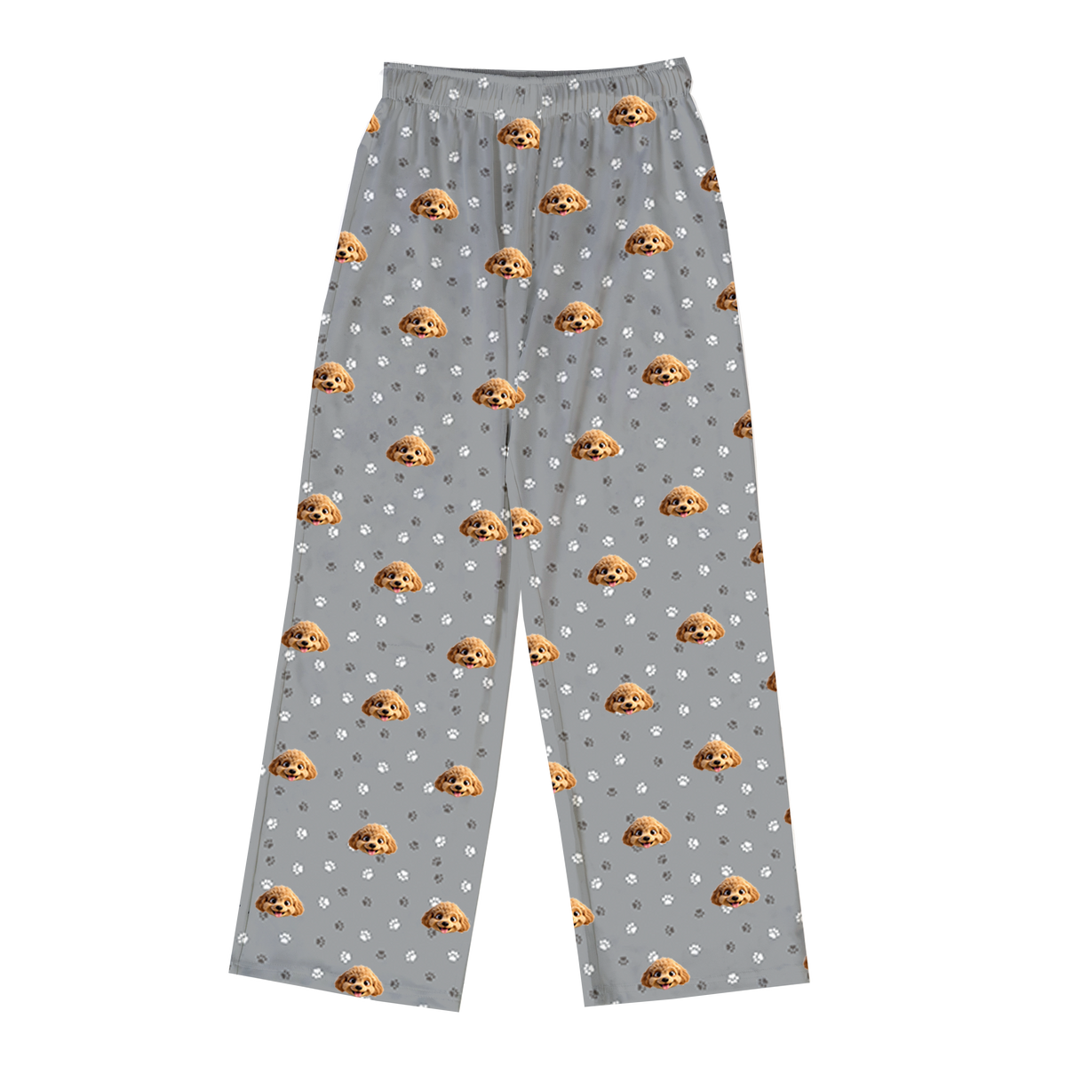 Children's pajama pants with cartoon dog paws pattern on a gray background[SlateGrayPawsPajamaPants]