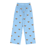 These are pajama pants in a blue color with repeating pet faces on them[SkyBluePajamaPants($53.00)]