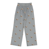 These are pajama pants in a gray color with repeating pet faces on them[PajamaPants($53.00)]