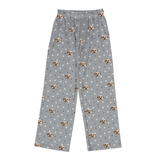These are pajama pants in a gray color with repeating pet faces on them[SlateGrayPawsPajamaPants($53.00)]