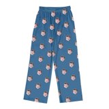 Blue pajama pants with a repeating print of the same smiling child’s face across the fabric[SolidBluePajamaPants]
