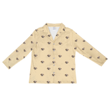 These are pajama long sleeve shirt in a butter yellow color with repeating pet faces on them[ButterYellowLongSleevePajamaShirt]