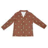 These are pajama long sleeve shirt in a cocoa color with repeating pet faces on them[CocoaLongSleevePajamaShirt]