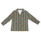 Tartan pajama shirt (green/red/white) with repeating smiling bearded man prints[FlannelLongSleevePajamaShirt]