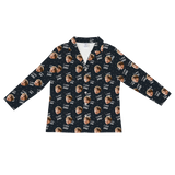 Navy long-sleeve shirt: smiling boy faces, hearts, and “I LOVE DAD” repeating prints[ILoveDadLongSleevePajamaShirt]