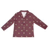 These are pajama long sleeve shirt in a maroon color with repeating pet faces on them[MaroonLongSleevePajamaShirt($53.00)]