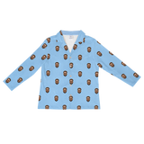 Sky blue long-sleeve pajama shirt with repeating smiling bearded man prints[SkyBlueLongSleevePajamaShirt]