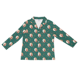 Dark teal shirt: baby face prints, white dots, and holiday berry sprigs pattern[BerriesLongSleevePajamaShirt]
