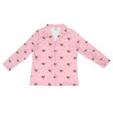 These are pajama long sleeve shirt in a pink color with repeating pet faces on them[LightPinkPawsLongSleevePajamaShirt($53.00)]