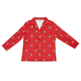 These are pajama long sleeve shirt in a red color with repeating pet faces on them[SolidRedLongSleevePajamaShirt($53.00)]