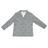 These are pajama long sleeve shirt in a gray color with repeating pet faces on them[SlateGrayLongSleevePajamaShirt]