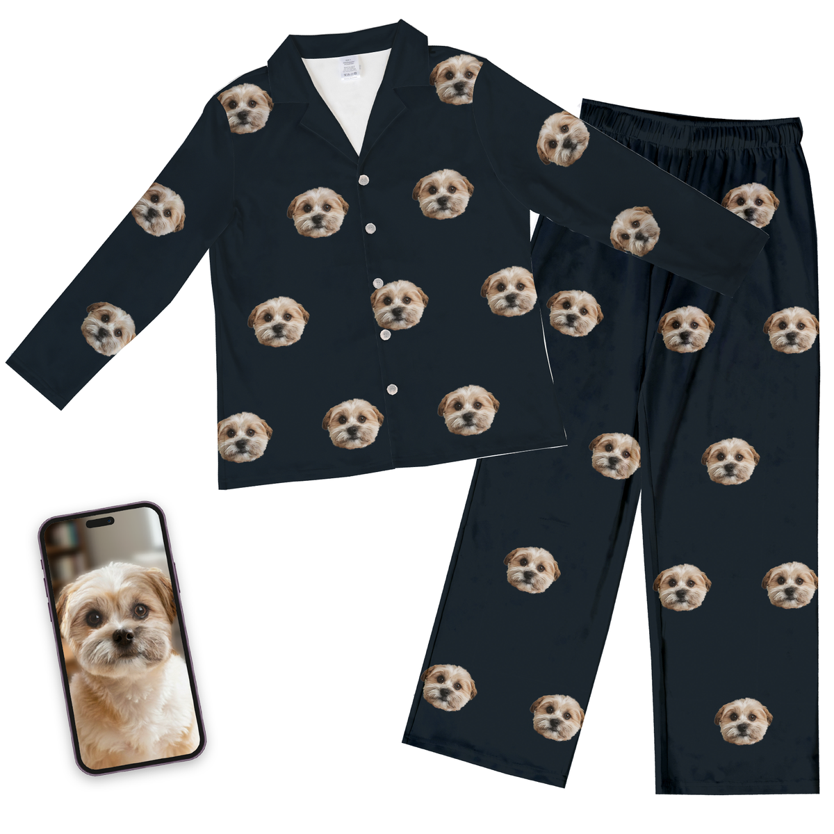 Kids Custom Pet Face Pajamas - Black