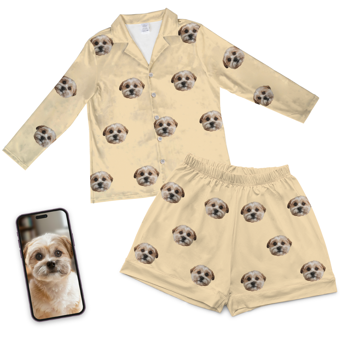 Kids Custom Pet Face Pajamas - Butter Yellow