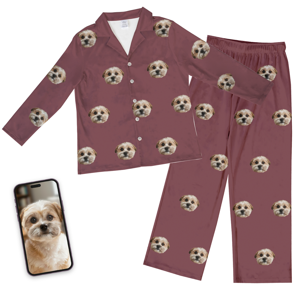 Adult Custom Pet Face Pajamas - Maroon