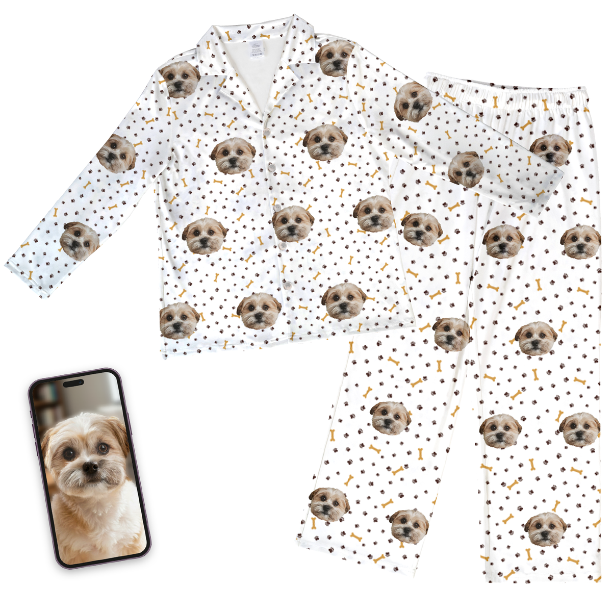 Kids Custom Pet Face Pajamas - Paws and Bones