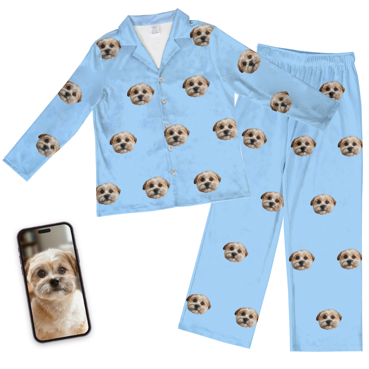 Adult Custom Pet Face Pajamas - Sky Blue