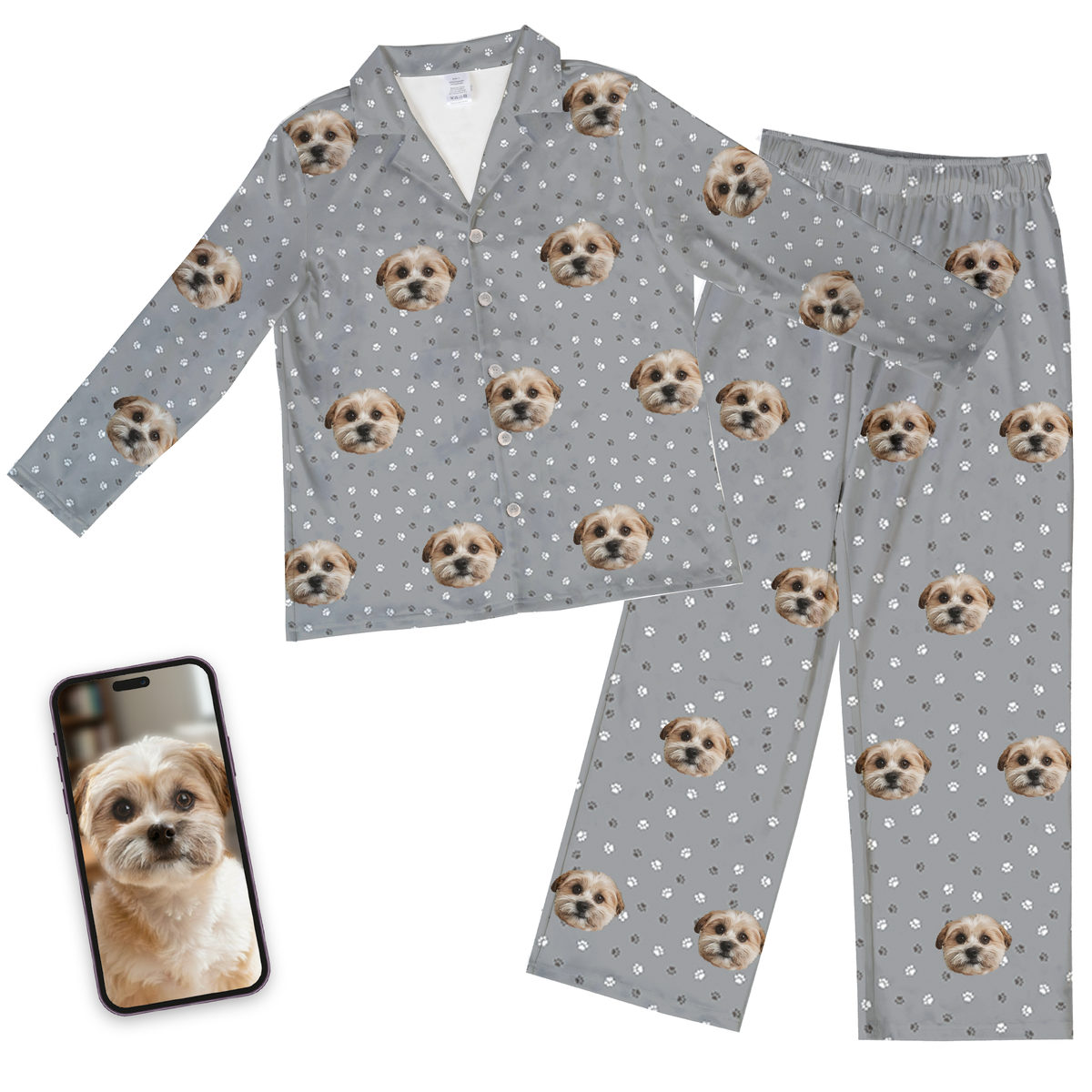 Adult Custom Pet Face Pajamas - Slate Gray Paws