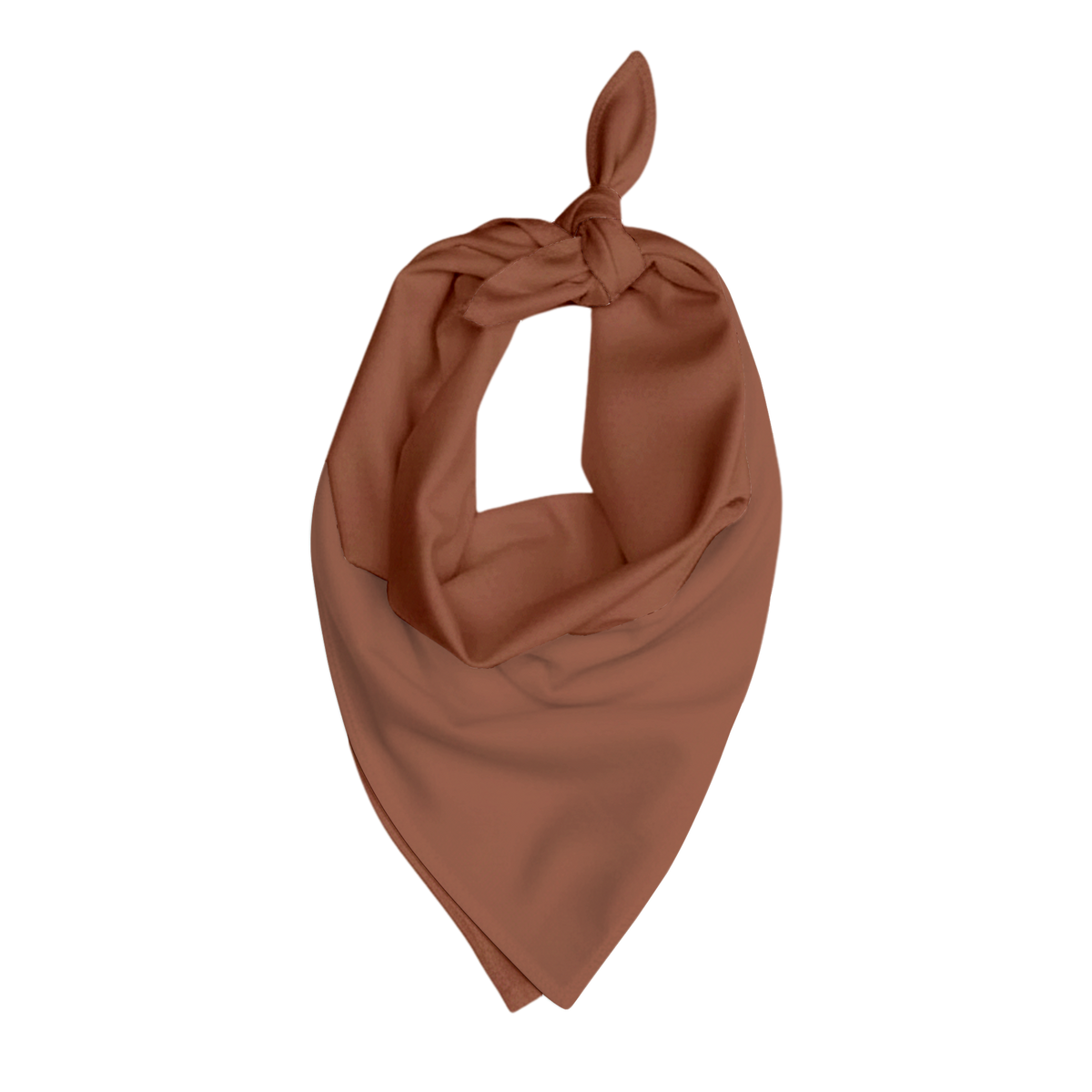 Solid cocoa brown pet bandana with a smooth fabric texture, shown tied at the top in a triangular shape against a matching brown background.