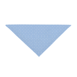 A light blue, triangular Custom Pet Bandana with small white polka dots is shown on a plain white background.