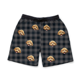 Black Charcoal Plaid shorts with dog pattern on a white background