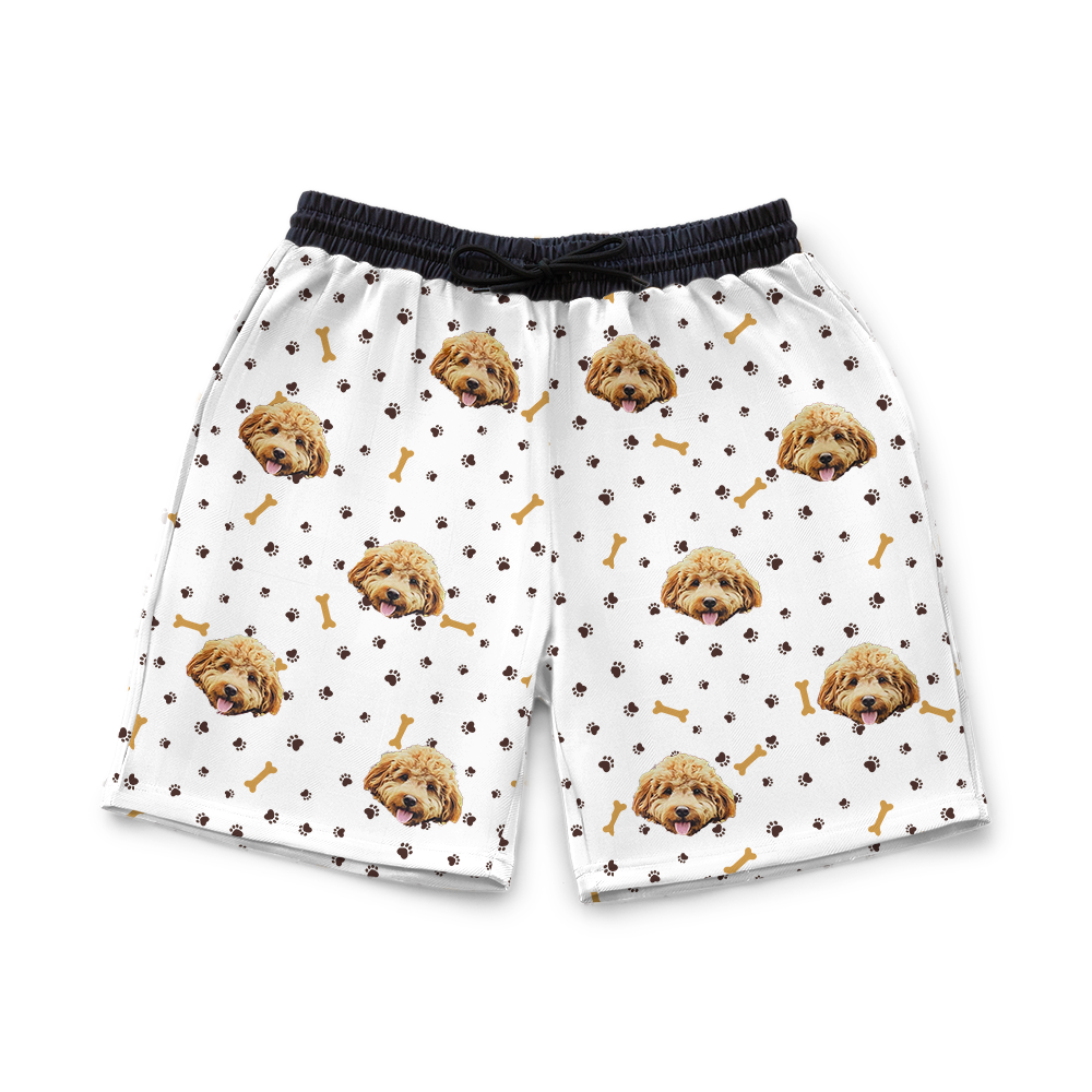 White shorts with dog pattern on a white background