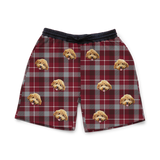 Red & Gray Plaid shorts with dog pattern on a white background