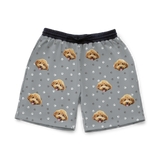 Gray shorts with dog pattern on a white background