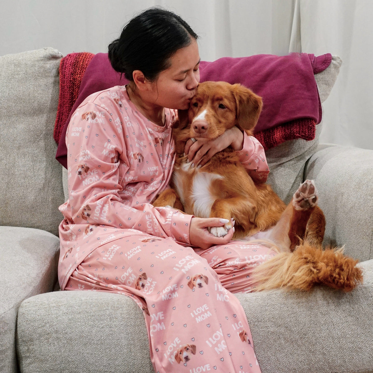 Adult Custom Pet Face Jogger Pajamas - I Love Mom