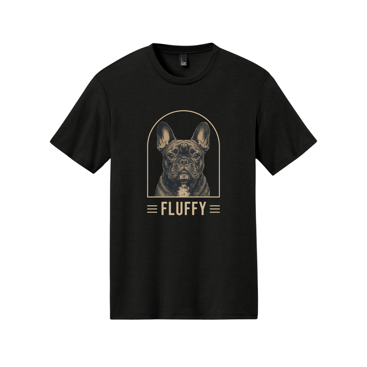 Black t-shirt with a dog graphic and 'FLUFFY' text on a white background[BlackClassic]