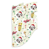White dog pajamas featuring Christmas Story leg lamps, Santa dogs, holiday holly, and festive retro patterns.[DogPJ_IconicLeglamp]