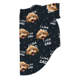 Black dog pajama with repeating pet faces on them