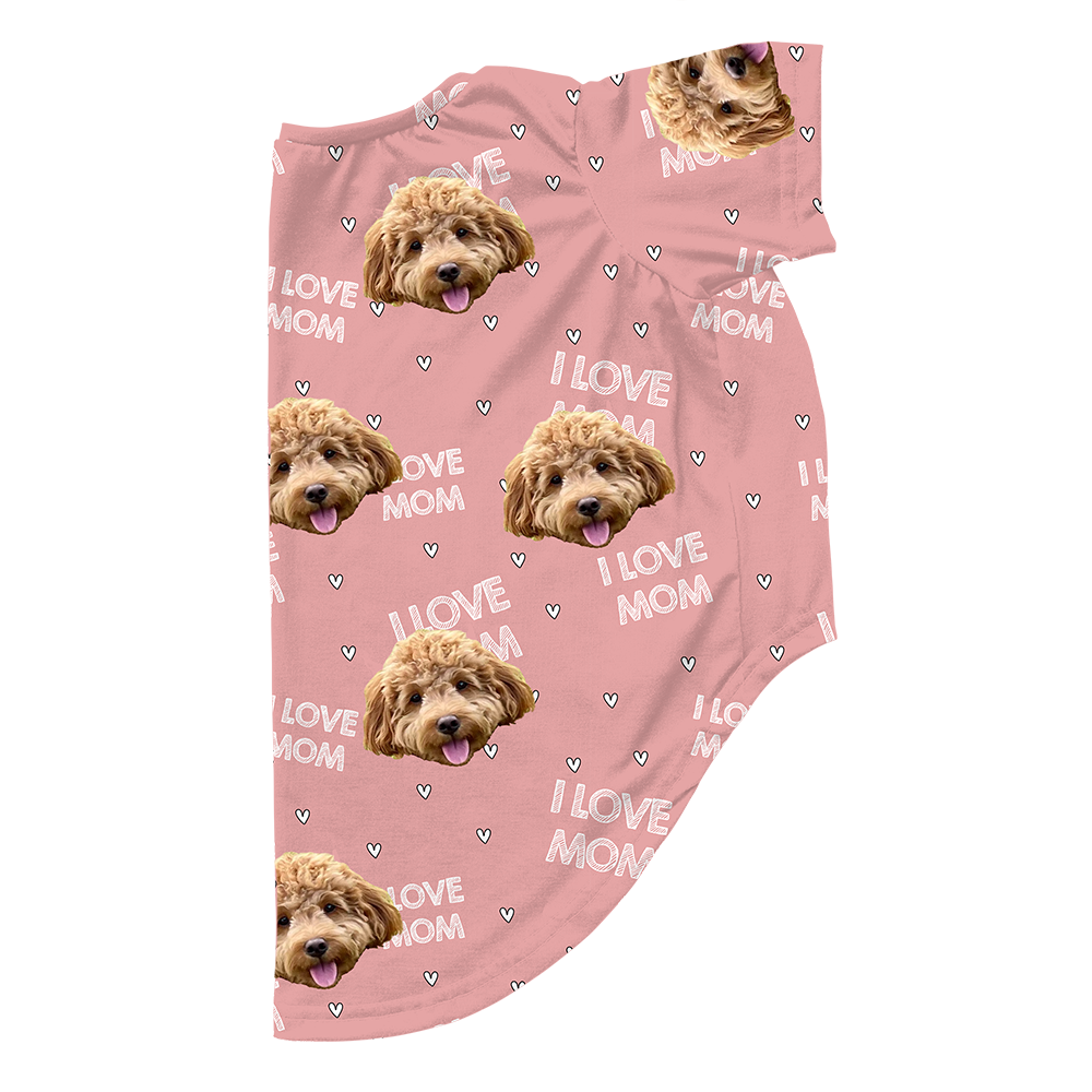 I Love Mom print dog pajama with repeating pet faces on them[ILoveMom]