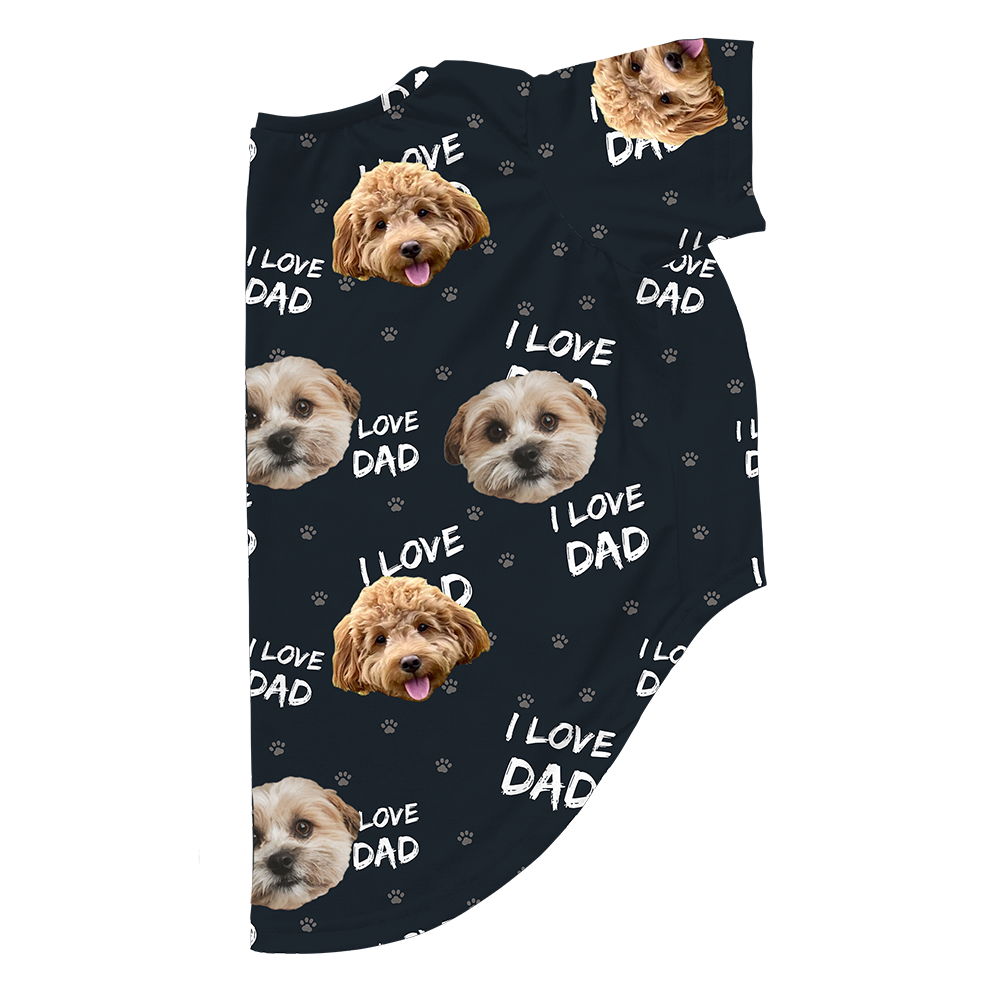 I Love Dad print dog pajama with repeating pet faces on them[ILoveDad2Pets]