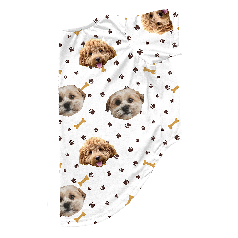 Paws and bones print dog pajama with repeating pet faces on them[PawsandBones2Pets]