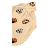 Yellow dog pajama with repeating pet faces on them[ButterYellow3Pets]