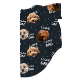 I Love Dad print dog pajama with repeating pet faces on them[ILoveDad3Pets]