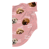 I Love Mom print dog pajama with repeating pet faces on them[ILoveMom3Pets]