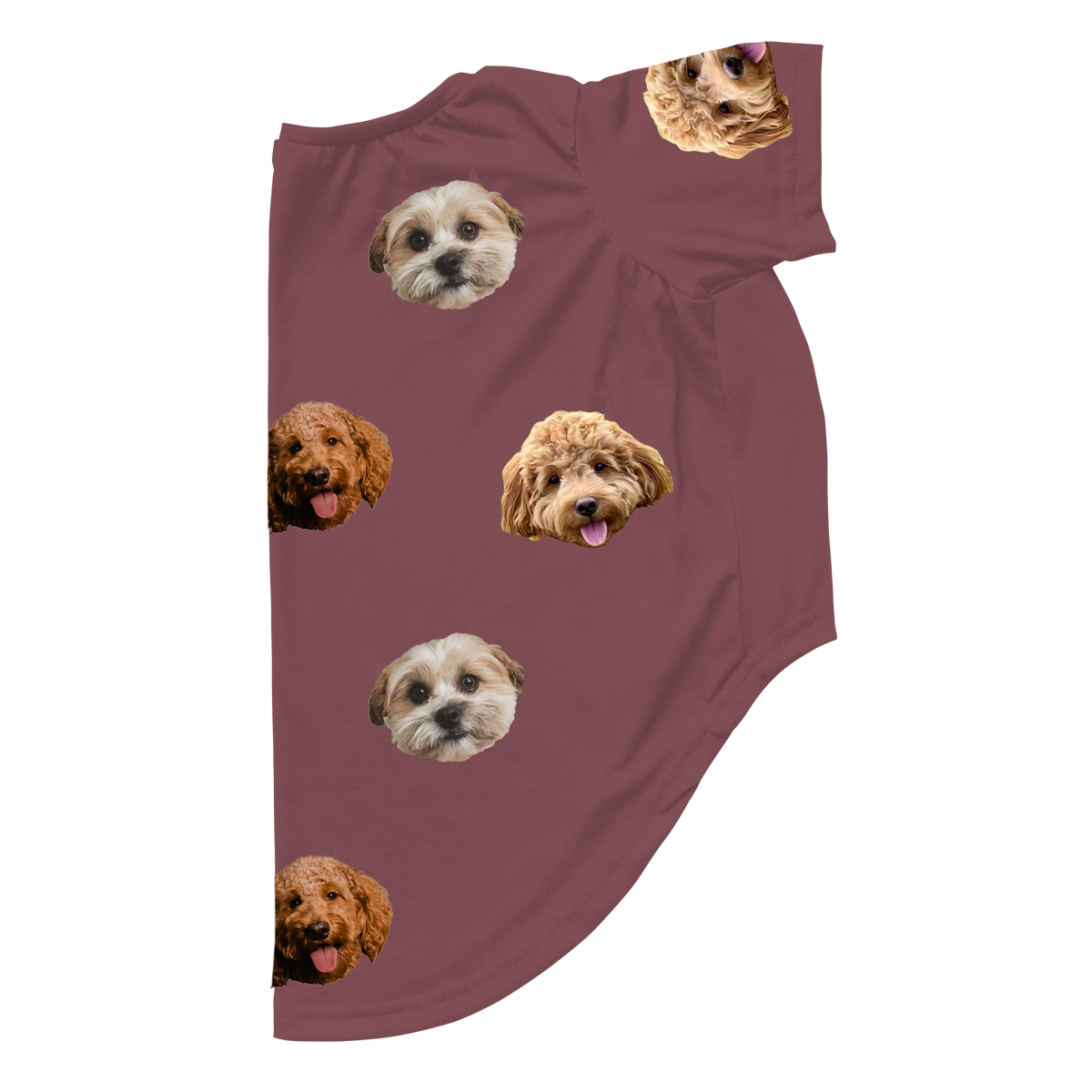 Maroon dog pajama with repeating pet faces on them[Maroon3Pets]