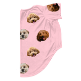 Pink dog pajama with repeating pet faces on them[PinkDream3Pets]